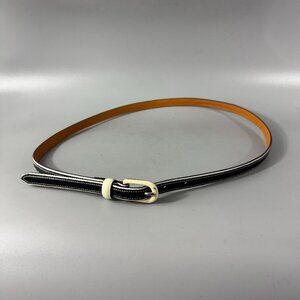 Lauren Ralph Lauren Women's Slim Black/White Leather Belt, Size XL